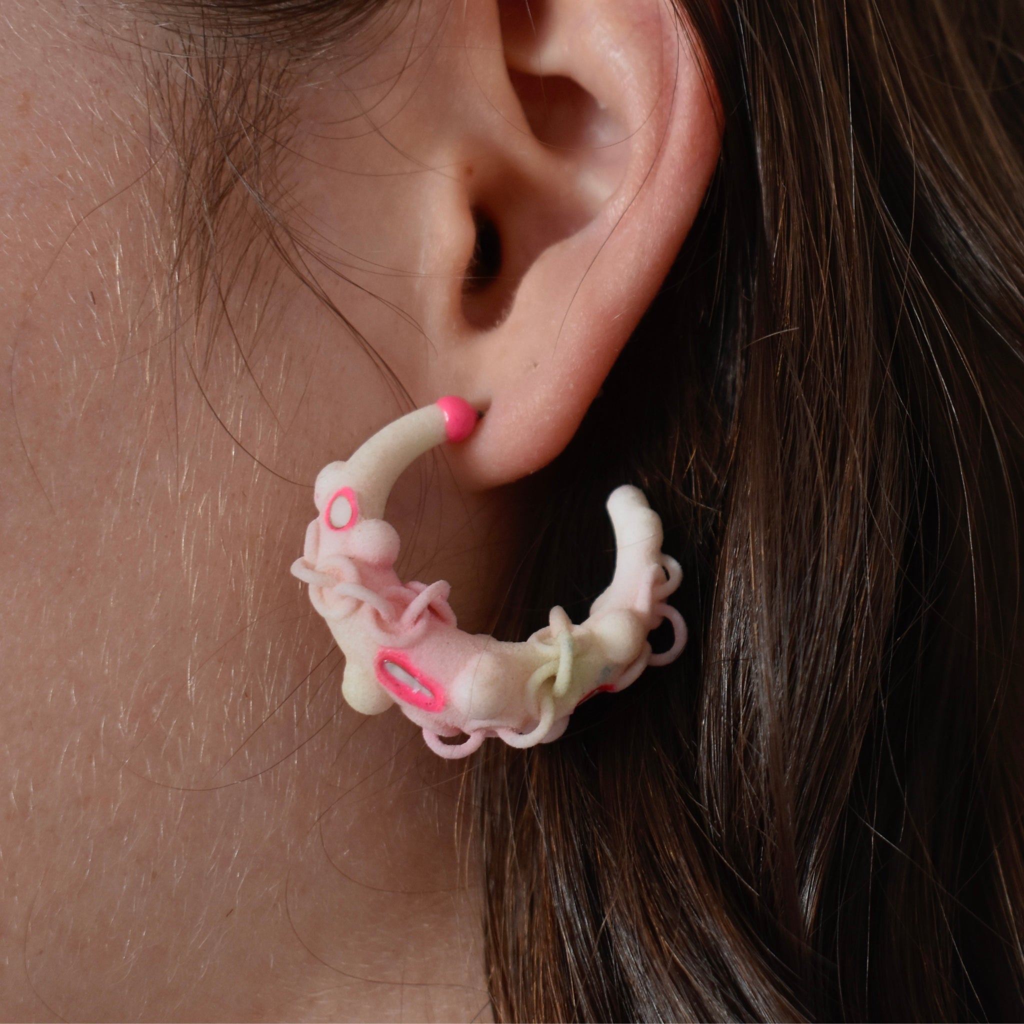 Green/Pink Nylon and Mother-of-Pearl MOP Earrings